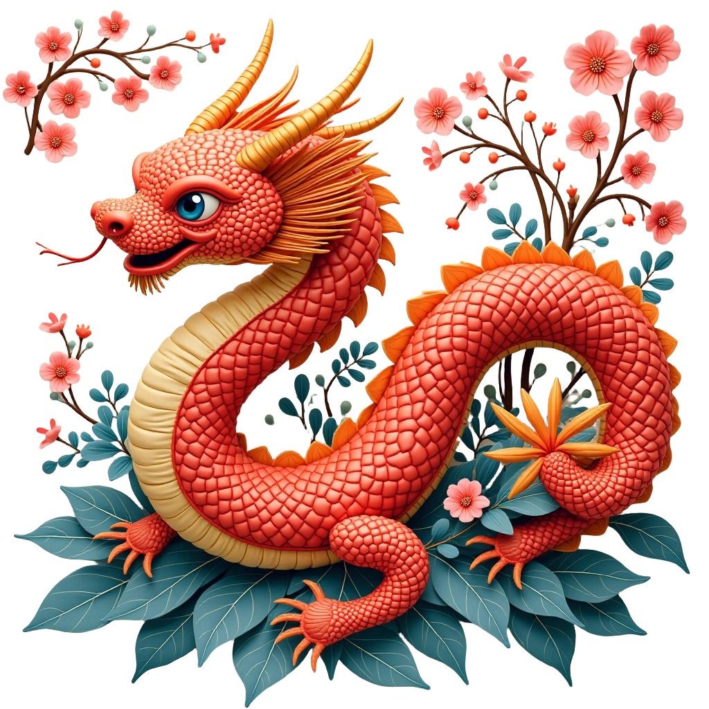 Oriental Dragon and Blossoms